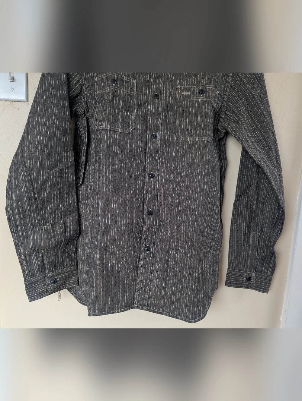 Gustin #8 Japan Wabisabi Workshirt, Brown/Gray & White Striped (SIZE LARGE SLIM) - Picture 5 of 15